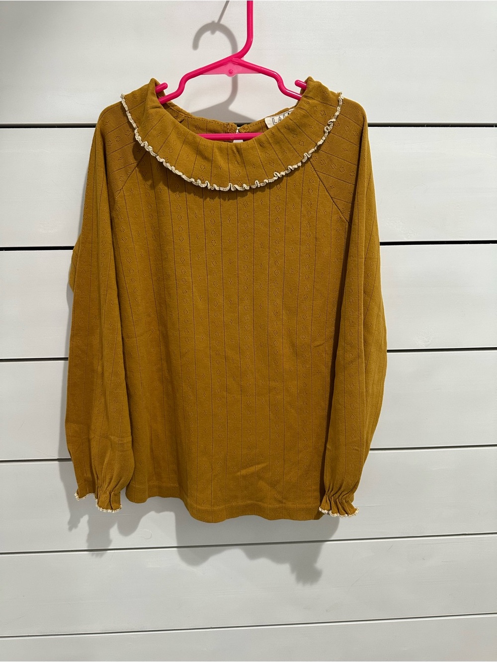 Lali Girls Mustard Ruffle Collar Long-Sleeve Top